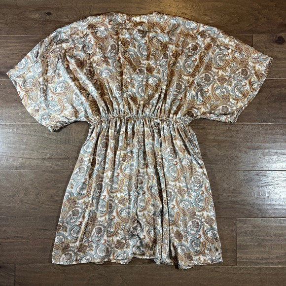 Mittoshop Womens Paisley Boho Mini Dress V-Neck Kimono Sleeve Elastic Waist S - Picture 4 of 7